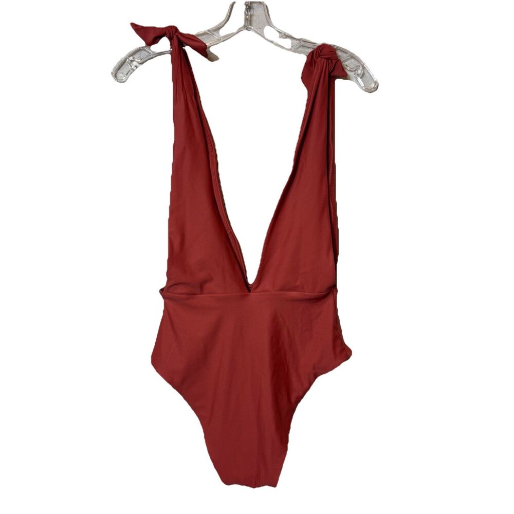 Aerie One Piece Swimming Suit Deep V Burnt Orange Swim Beach Women’s S/M Long